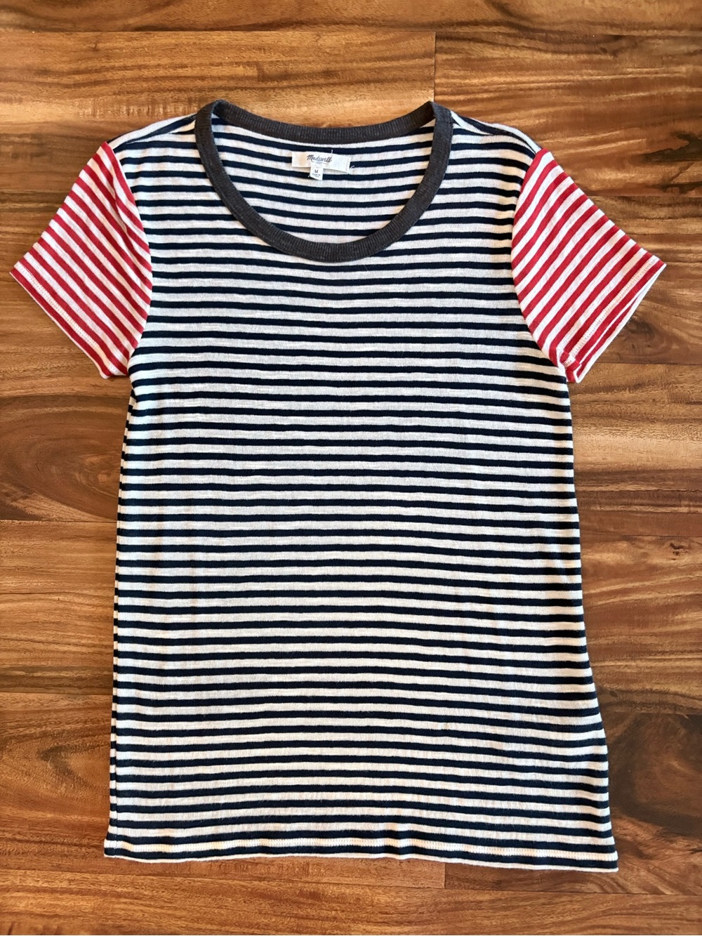 Madewell Women’s Red Navy & White Stripes Colorblock Tee Shirt Medium M Top